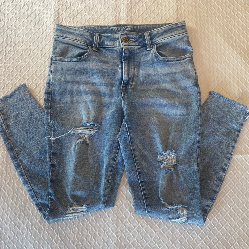 Maurices high rise stretch jeans. Size 10 regular. Destroyed Light/medium wash.
